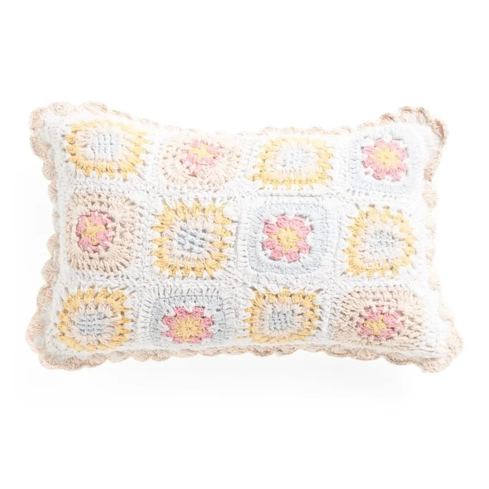 Chelsea & Theodore Cottagecore Olearia Crochet Grannycore Granny Square Pillow 1